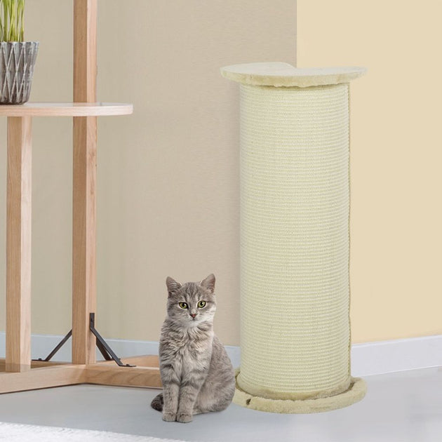 85cm Tall Cat Scratching Post with Sisal Rope, Soft Plush, Anti Tip - Beige