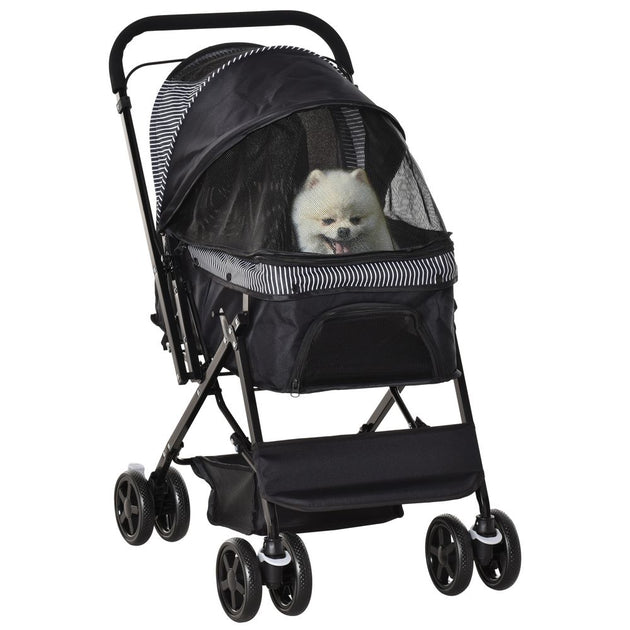 Pet Stroller Dog Foldable Travel Carriage with Reversible Handle, Black