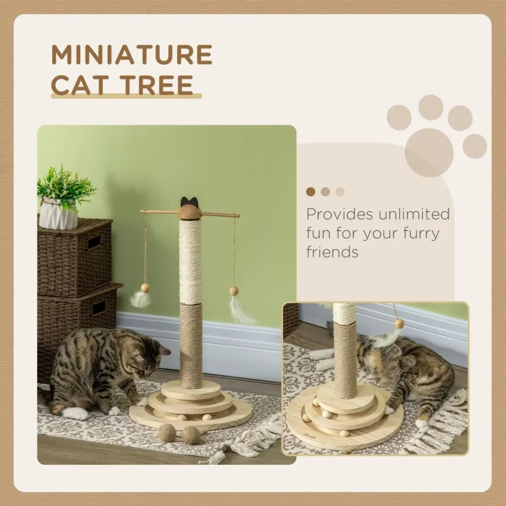 56cm Cat Tree w/ Turntable Interactive Toy Ball, Jute and Sisal Scratching Post