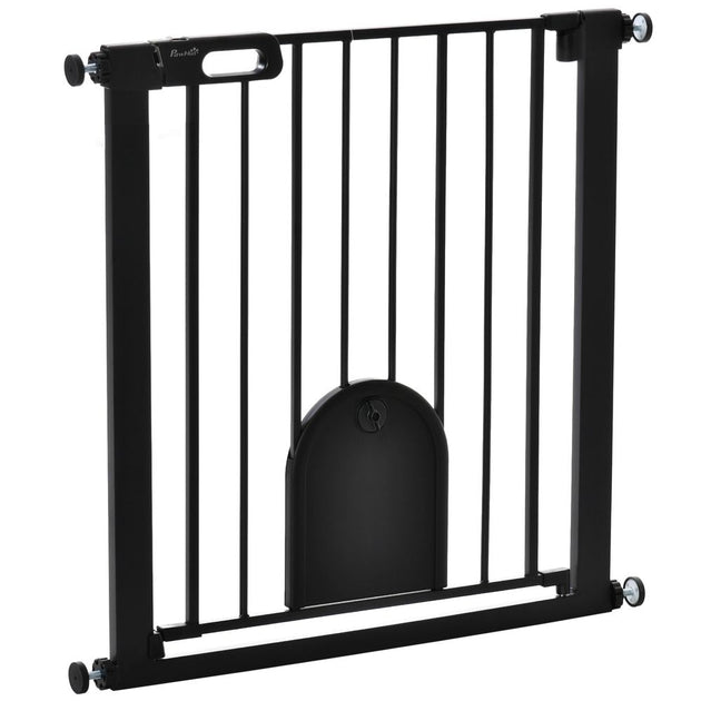 75-82 cm Pet Safety Gate, Stair Pressure Fit, Auto Close, Double Locking, Black