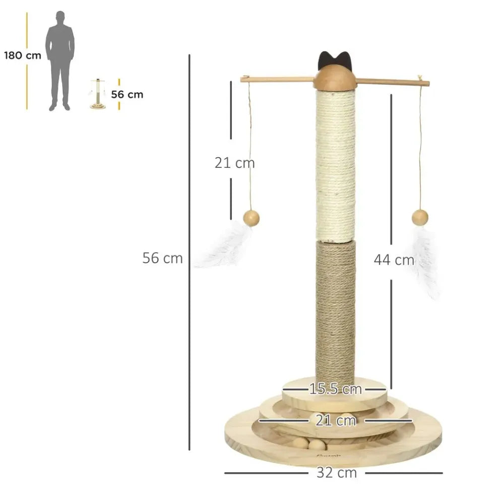 56cm Cat Tree w/ Turntable Interactive Toy Ball, Jute and Sisal Scratching Post