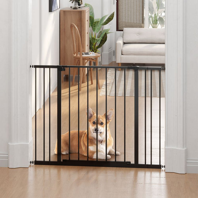 Pressure Fit Dog Gate Pet Barrier for stairs doorway, 76-107cm Width Black