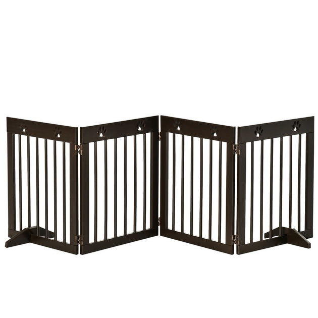 Freestanding Pet Gate 4 Panel Folding Wooden Dog Barrier  w/ Support Feet
